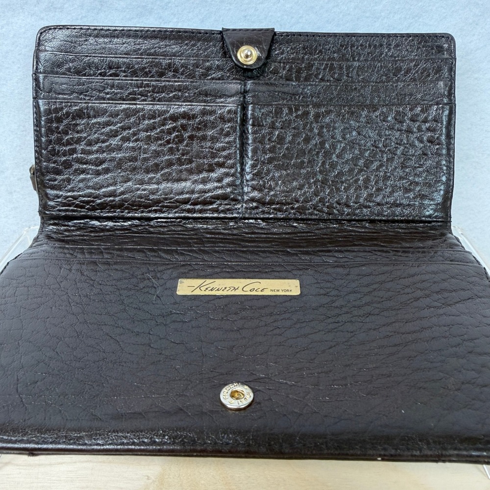 Kenneth Cole‎ New York Brown Pebbled Leather Studded Continental Wallet Clutch - Picture 3 of 5